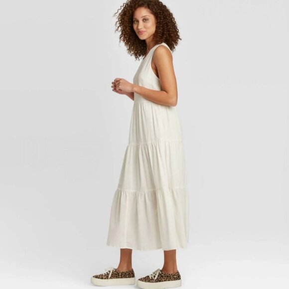 Sleeveless Tiered Cotton Maxi Dress  Ivory  Summer Dress XXL! - Picture 2 of 3